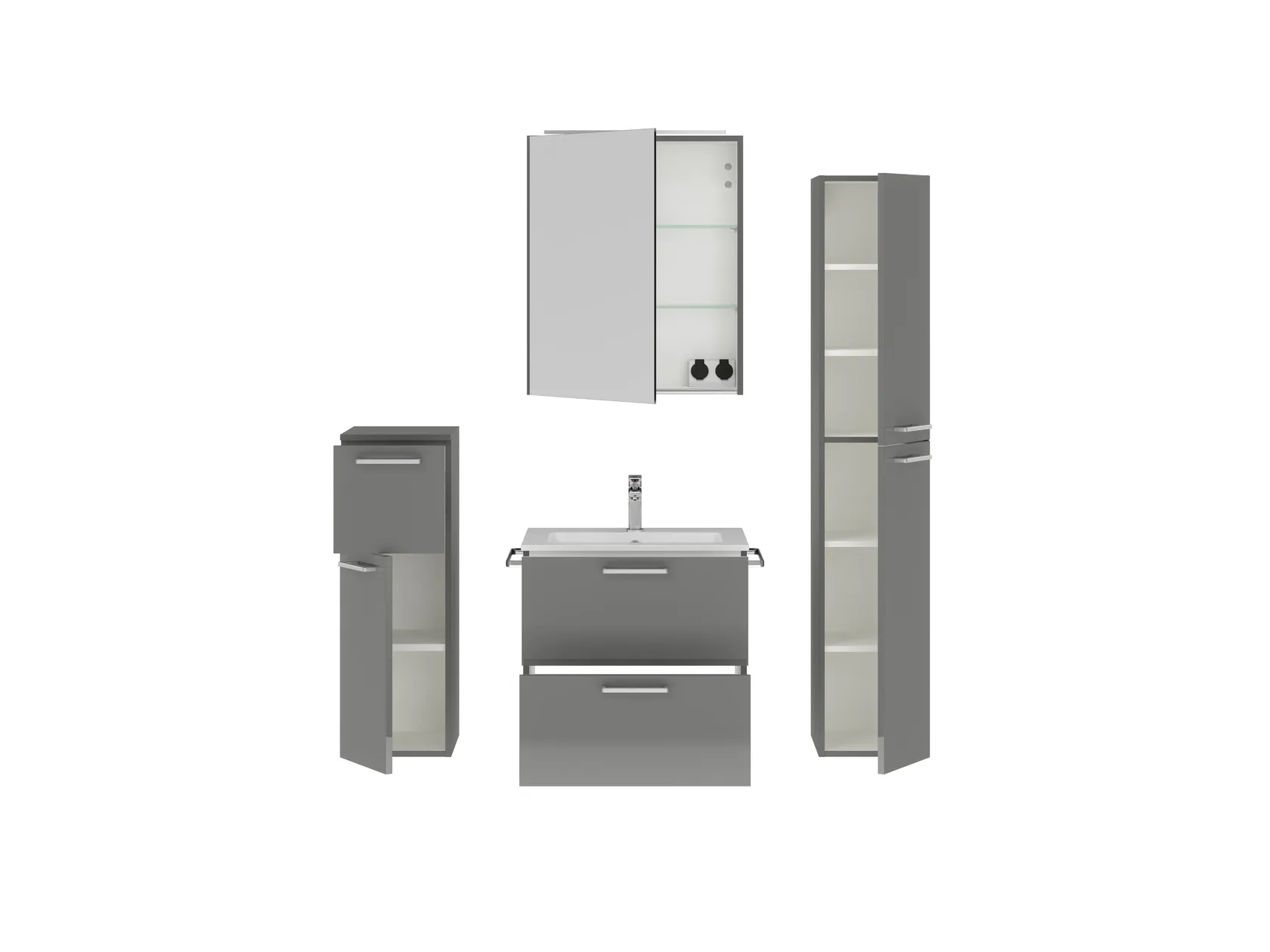 Verges Concept 60 meuble vasque + armoire de toilette + armoires latérales 2