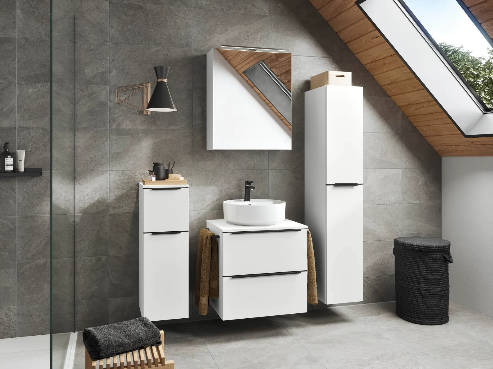 Verges Concept 60 meuble vasque + armoire de toilette + armoires latérales 0