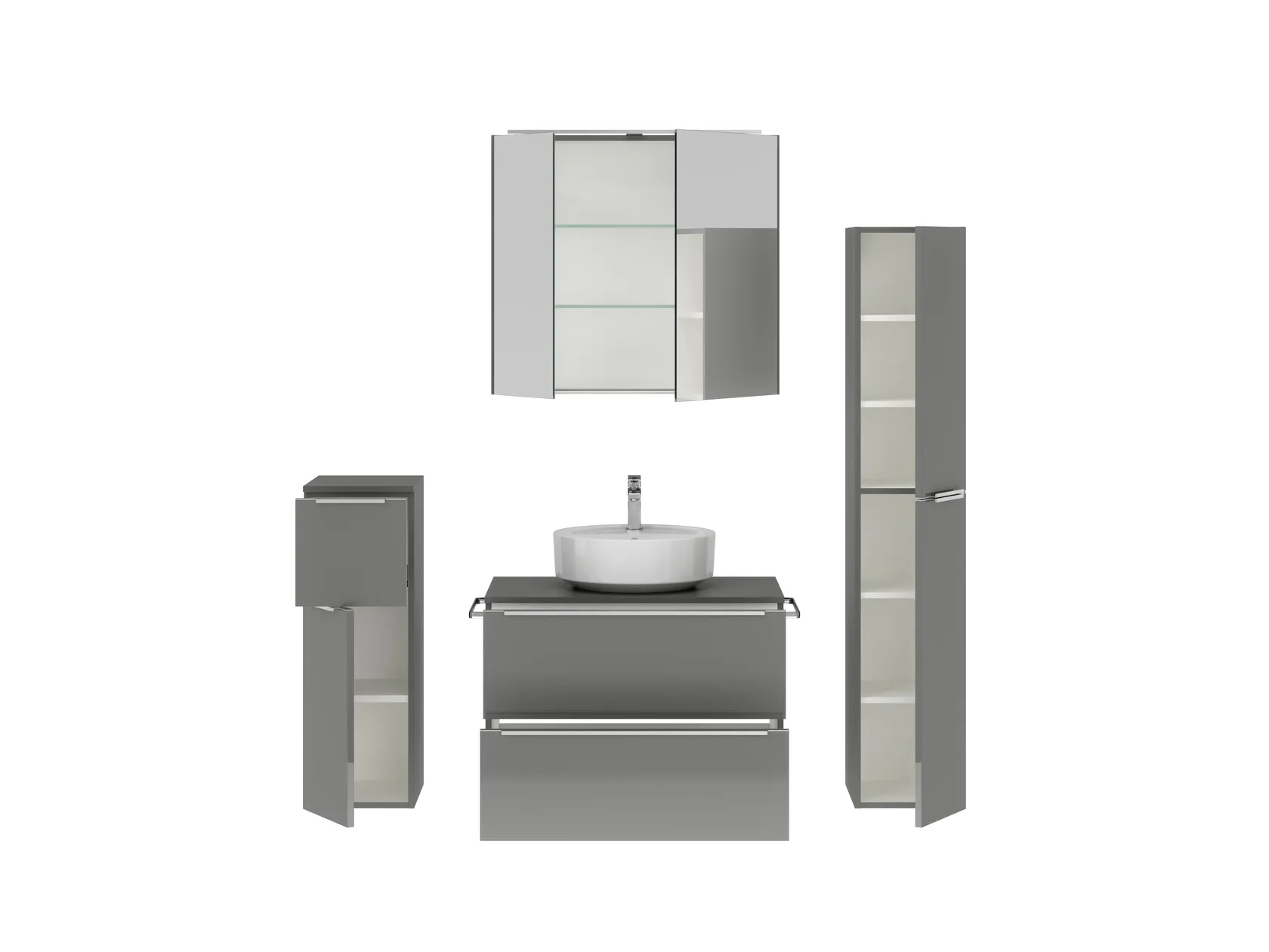 Verges Concept 80 meuble vasque + armoire de toilette + armoires latérales 2