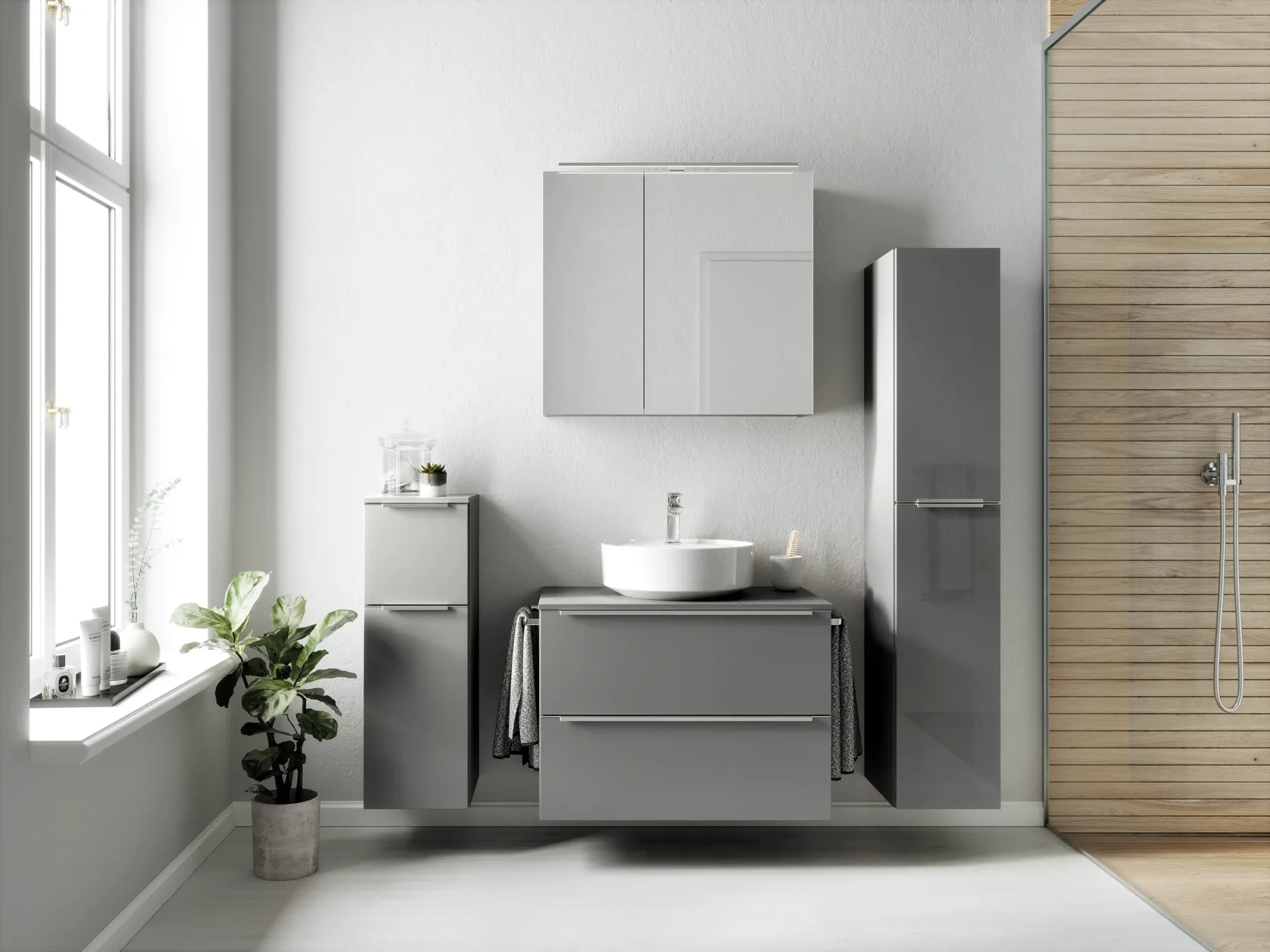 Verges Concept 80 meuble vasque + armoire de toilette + armoires latérales 0